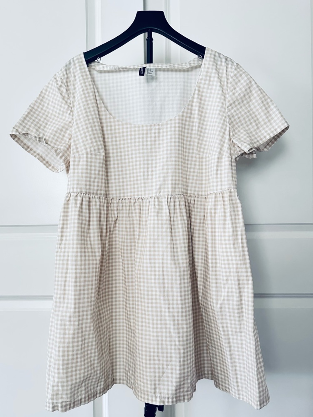 Women’s Divided By H&M Short Sleeve Beige Gingham Scoop Neckline Dress Size XL